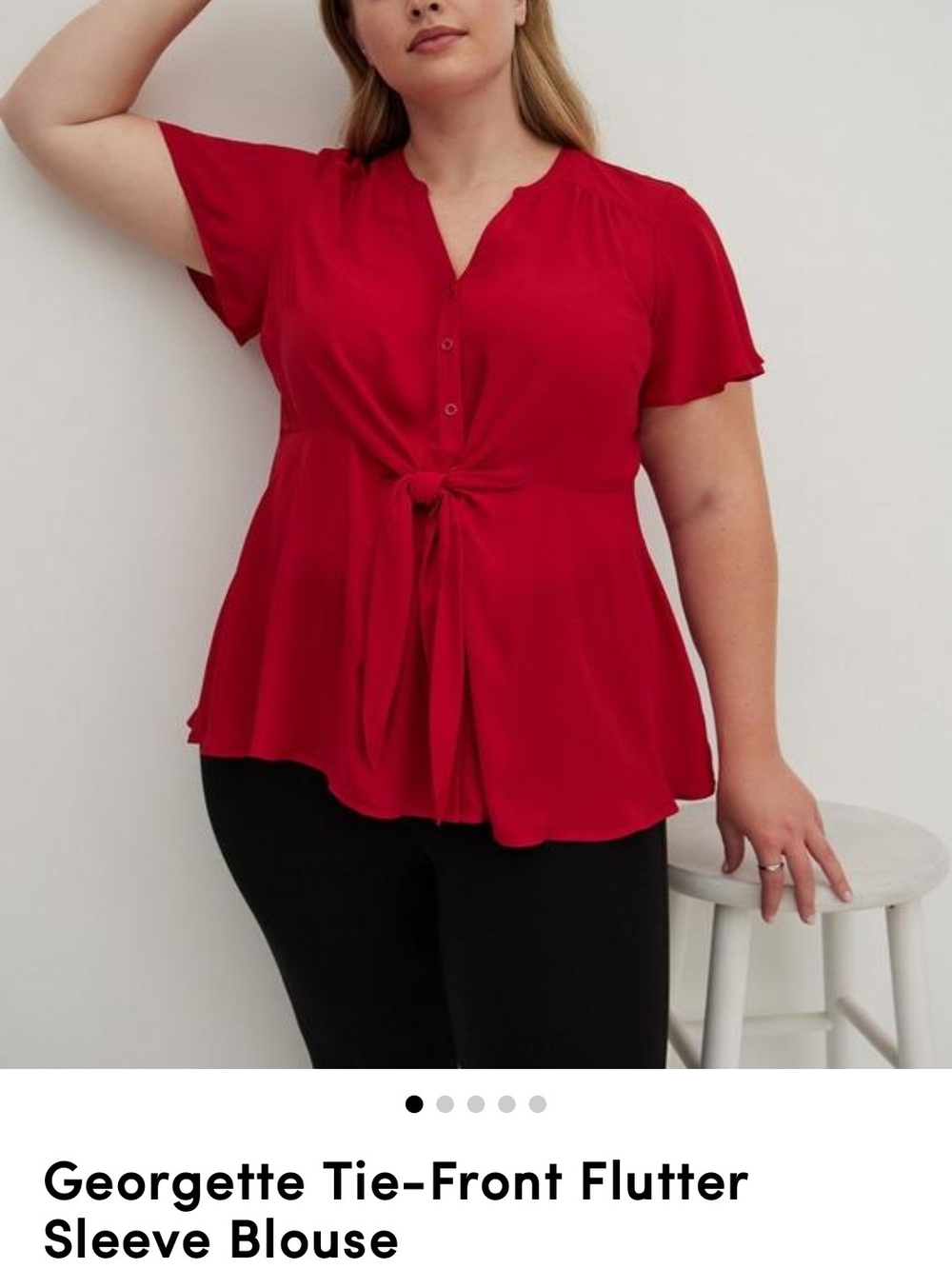 Torrid Georgette Tie-Front Flutter Sleeve Blouse - Red